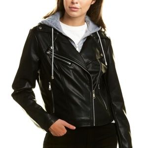 Bagatelle Black Faux Leather Moto Hooded Jacket
